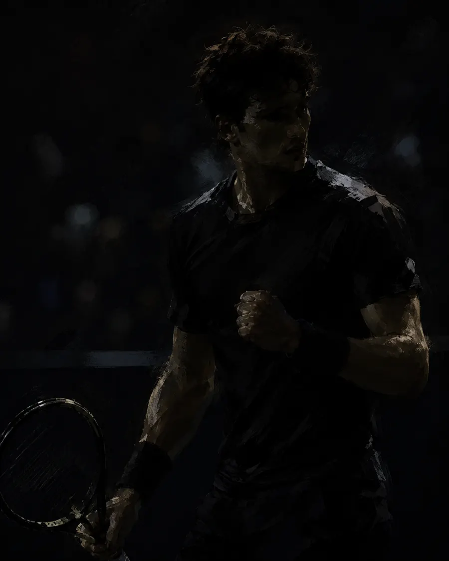 Tennis player training under low light