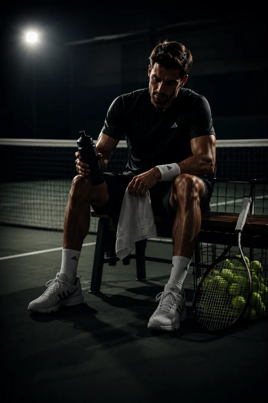 Player hydrating courtside between sets